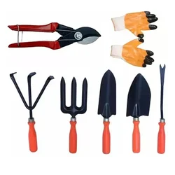 AGT Gardening Tools Trowel Set With Cutter And Gloves (7 Tools) Gardening Tools Kit for Home Gardening